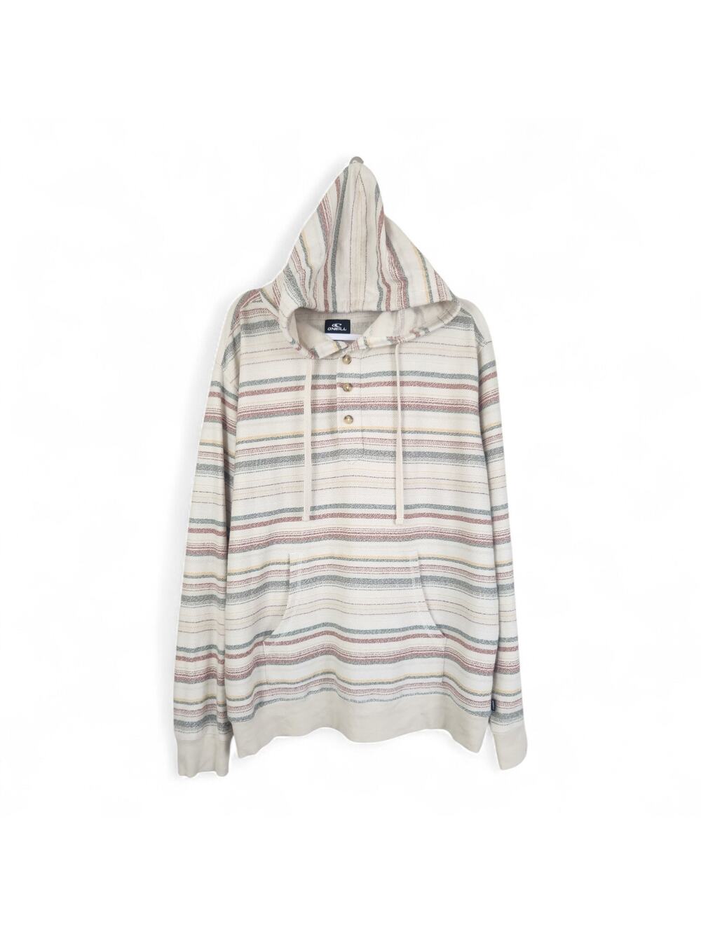 O'Neill Men's Newman Knit Pullover Hooded Sweatshirt XL Baja Surf Cream Stripe